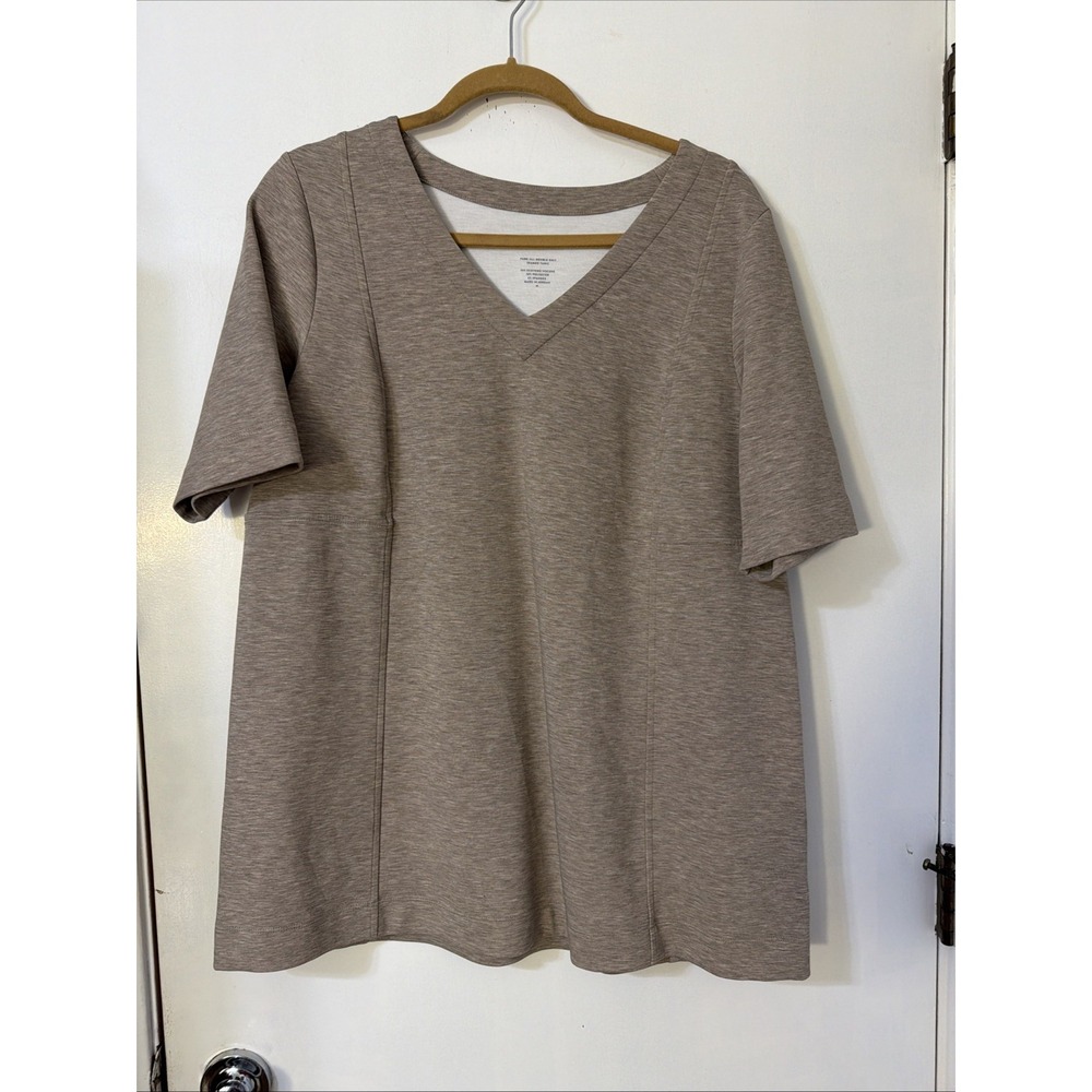 Pure Jill Double Knit Seamed Tunic V Neck Size M Short Sleeve Beige